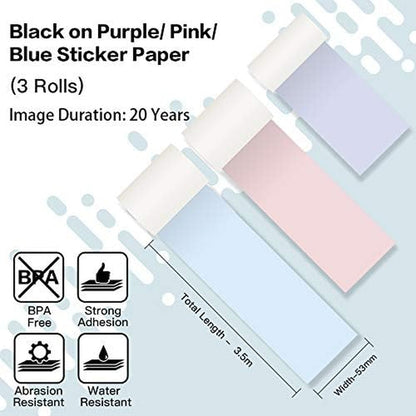 Phomemo Multicolor Self-Adhesive Thermal Paper, Glossy Printable Sticker Paper Label for Phomemo M02/M02 Pro/M02S/P2S/M03/M04S Mini Sticker Printer, 50Mm X 3.5M, Diameter 28Mm, 3-Rolls