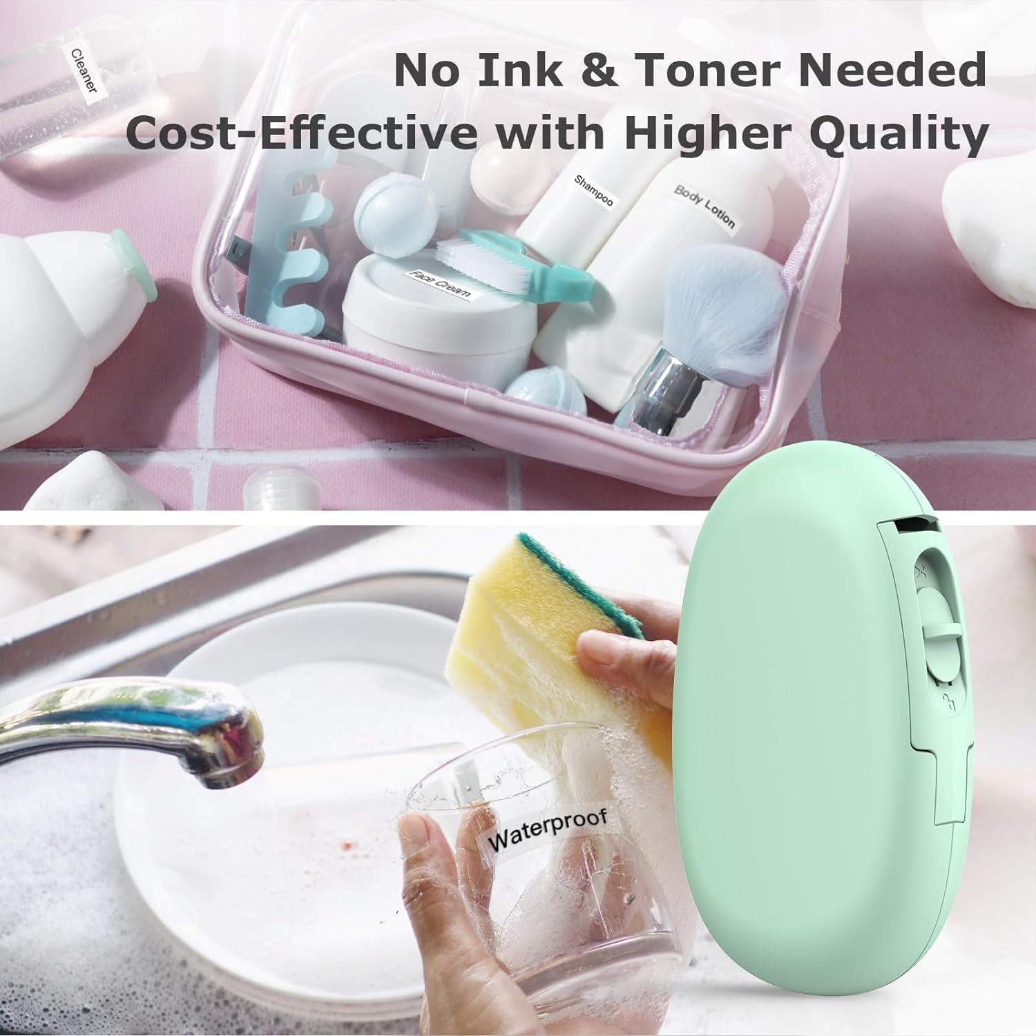 E10 Bluetooth Label Maker Machine with Tape, Continuous Waterproof Label, Versatile App with 35 Fonts and 1K+ Icons, Label Printer for Home, Kitchen, School, Office Organization, Green