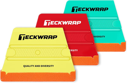 Felt Squeegee for Vinyl Wrap, Pro Car Wrap Tool Kit with 3 Hardness Levels (Soft/Medium/Hard), Trapezoid Shape, Premium Felt Edge (Yellow 40A / Green 50A / Red 60A)