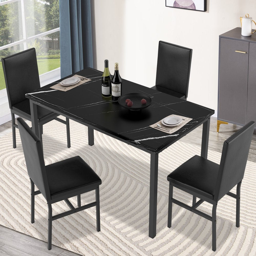 Rectangle Dining Table Set, 5 Piece Dining Set, Dine Table and 4 Faux Leather Chairs, Compact Kitchen Table Set for Home, Breakfast Nook, Cafeteria Dining Room, JA4330