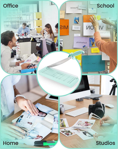Paper Cutter 12 Inch, Guillotine Paper Cutter with 8 Sheet Capacity, Heavy Duty Paper Cutter for Cardstock, Paper Trimmer for Crafting, Classroom and Office, Green