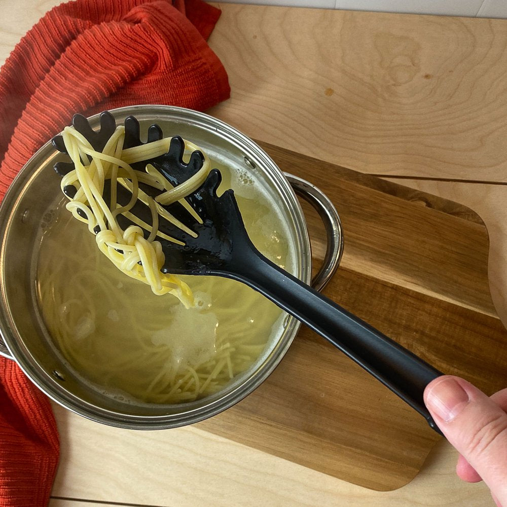 8-Piece Nylon Kitchen Utensil Set with Connector Ring, Black Plastic