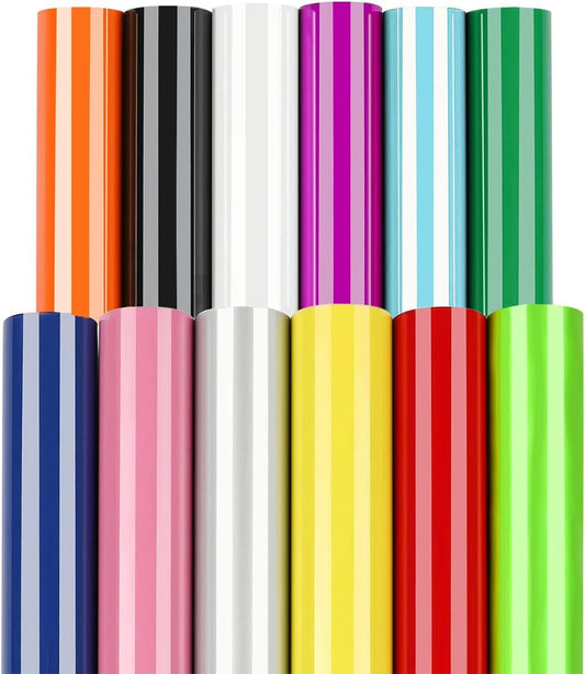 Puff Vinyl Heat Transfer,12 Sheets 12"X10" 3D Puffy Iron on HTV Compatible with Cricut, Heat Transfer Puffy Vinyl for T-Shirts Textile Fabric-12 Assorted Colors