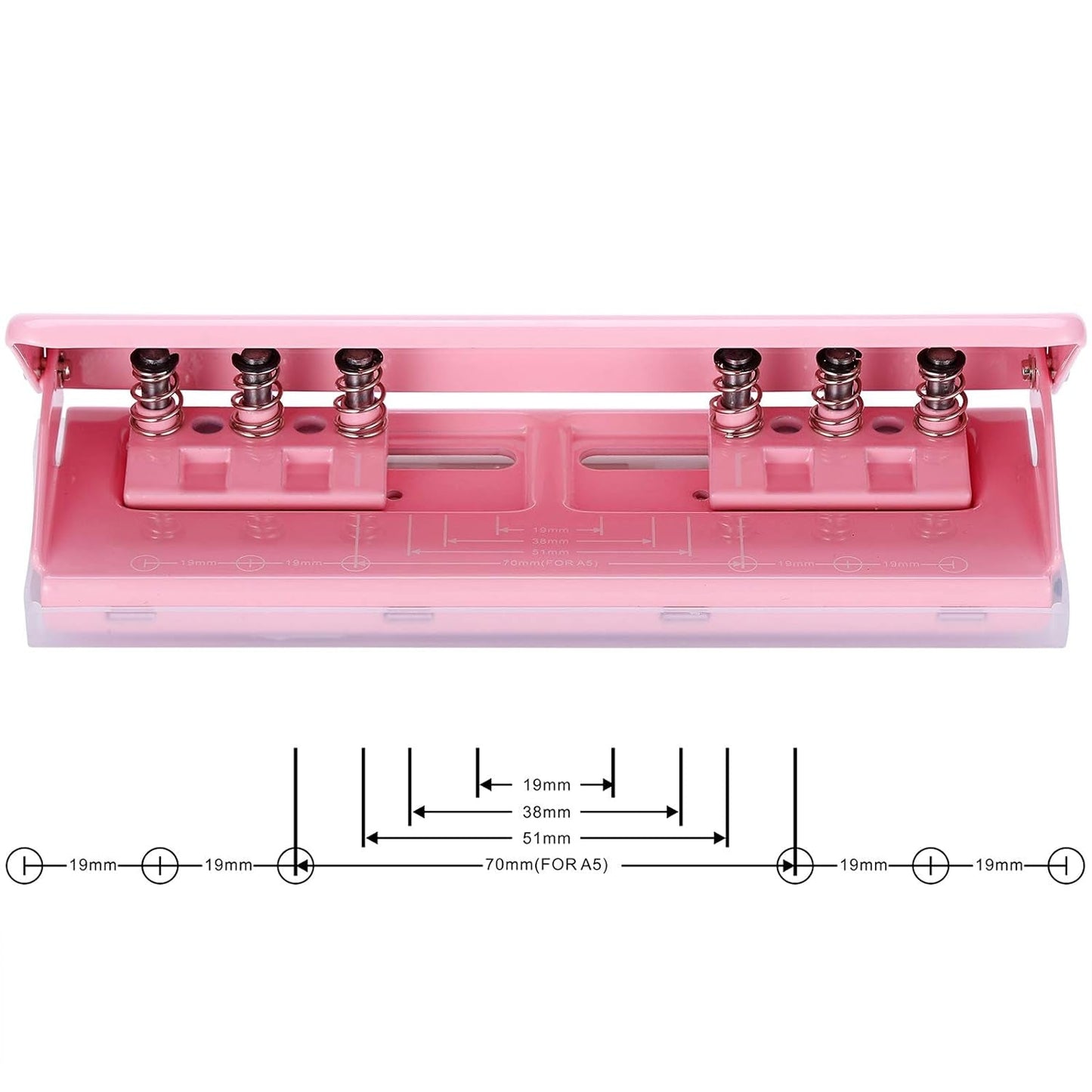 WORKLION Adjustable 6 Hole Punch: Metal Six Hole Puncher for Planners and 6-Ring Binders with 6 Sheet Capacity for A4 / A5 / A6 / Personal/Pocket Size (Pink)