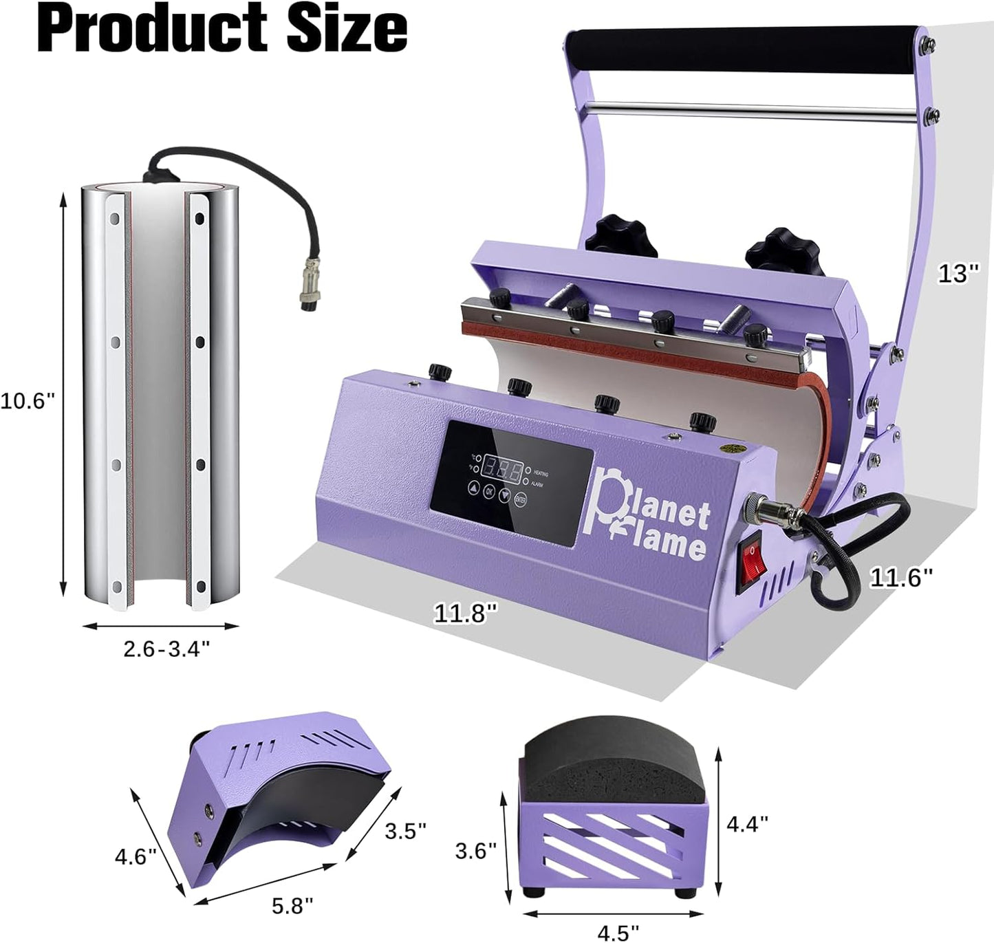 Tumbler and Hat Heat Press Machine, 2-In-1 Combo Machine for Cup and Cap with Gloves and High Temp Heat Resistant Tape for 11Oz-30Oz Sublimation Tumbler and All Caps, Purple
