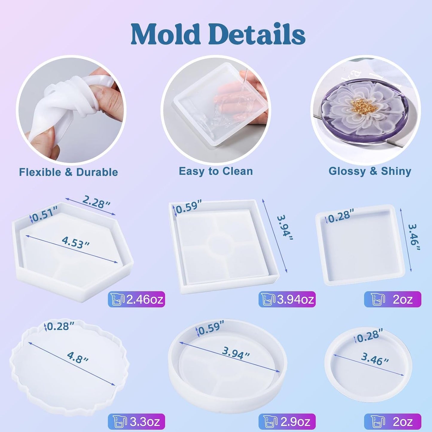 LET'S RESIN Coaster Kit, 16Oz DIY Epoxy Resin Kit with Molds and Mica Powder Complete Set, Crafts for Adults, Beginners, Ideal Starter DIY Art Supplies Gift Set for Adults