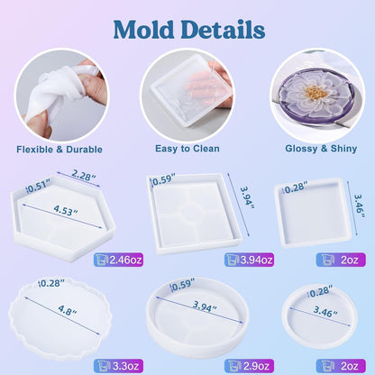 LET'S RESIN Coaster Kit, 16Oz DIY Epoxy Resin Kit with Molds and Mica Powder Complete Set, Crafts for Adults, Beginners, Ideal Starter DIY Art Supplies Gift Set for Adults