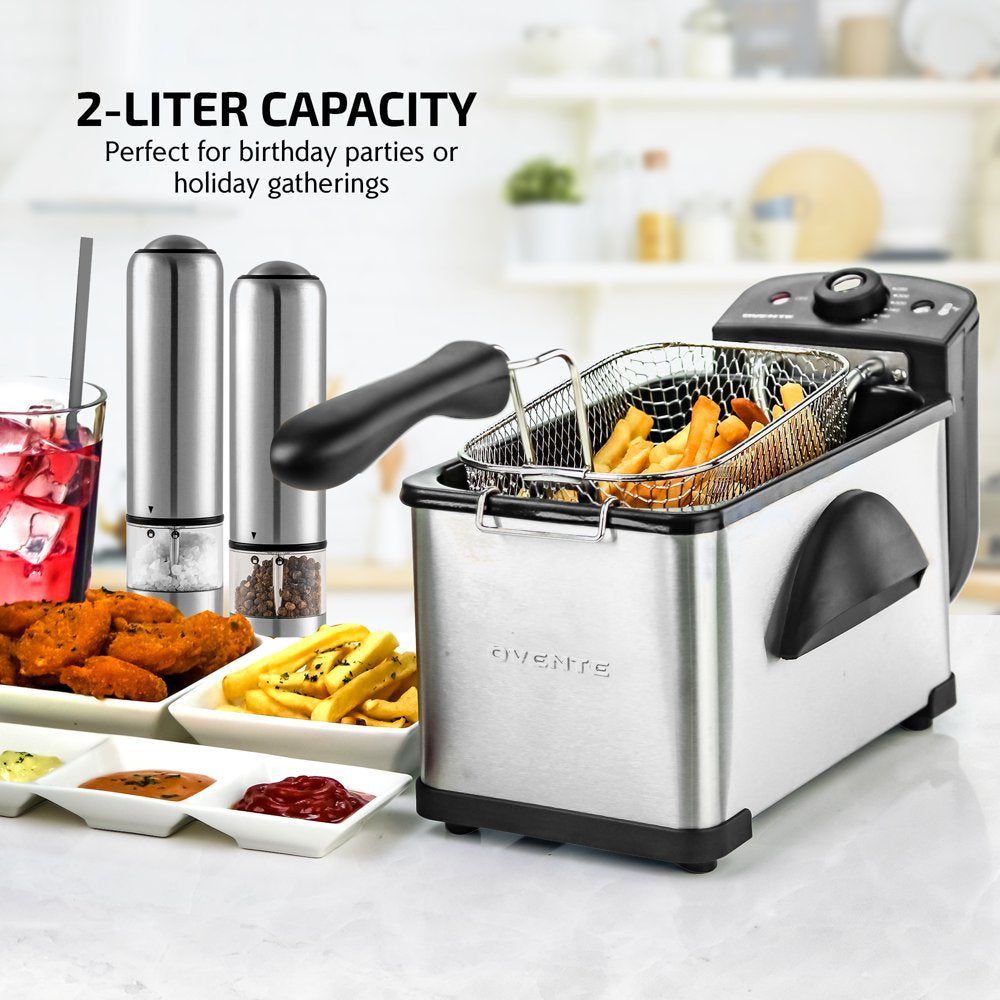 Electric Deep Fryer 2 Liter Capacity, Viewing Window and Odor Filter, New Silver FDM2201BR