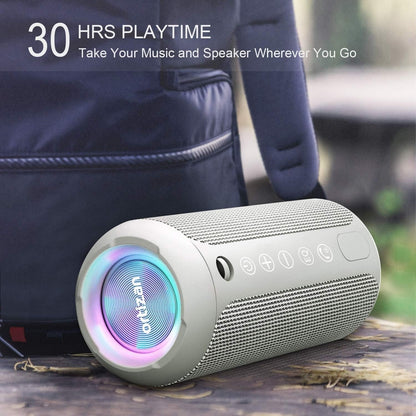 Wireless Portable Speaker,Ipx7 Waterproof Bluetooth Speaker, 24W Loud Stereo Sound, Bassboom Technology, TWS Pairing, Built-In Mic, 30H Playtime with Lights for Home Outdoor - Gray