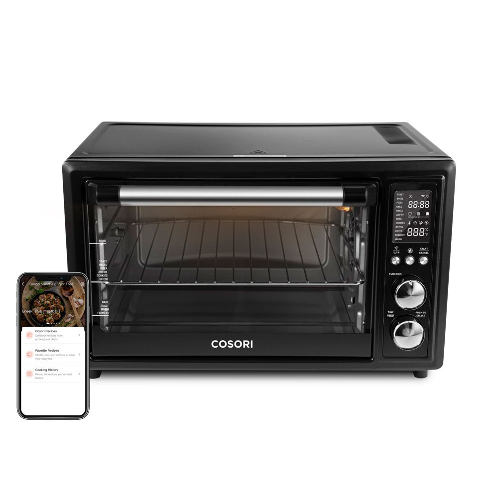 Smart New Air Fryer Toaster Oven, Large 32-Quart, Stainless Steel, Walmart Exclusive Bonus, Black