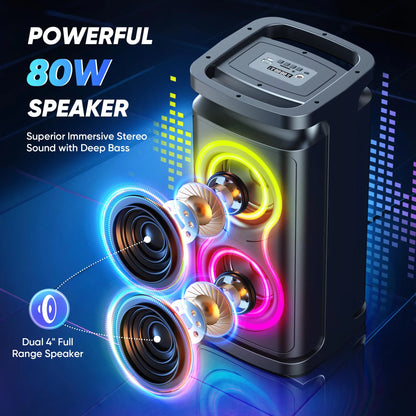 Portable Party Speaker with Loud Sound and Microphone Jack, IPX7 Wireless Outdoor Bluetooth Speaker Support USB TF AUX, for DJ, Karaoke Night, Indoor and Outdoor Party