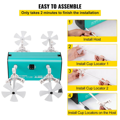 VEVOR 4 Cup Turner for Crafts Tumbler, 2 Speeds Multiple Tumbler Spinner Rotator Machine Kit with 4 Removable and Adjustable Arms, Mute Motor, 4 Independent Switches for DIY Epoxy Glitter Crafts