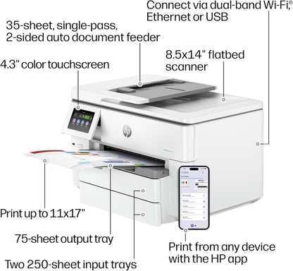 HP Officejet Pro 9730 Wide-Format Wireless All-In-One Color Inkjet Printer, Print, Scan, Copy, Fax, up to 11X17 ADF, Duplex Print/Scan, Best-For-Office, 3 Month Trial of Instant Ink Included(C2Wh0A)