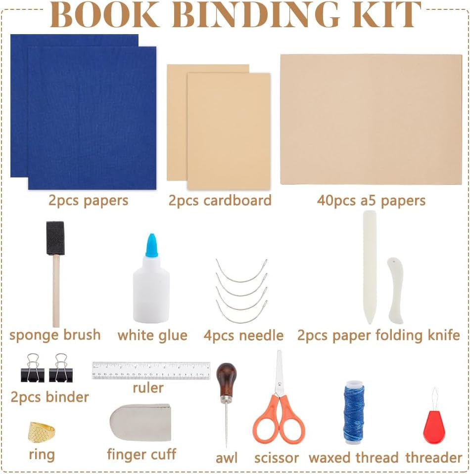 WEBEEDY DIY Coptic Stitch Bookbinding Kit Bookbinding Supplies Set for DIY Bookbinding Crafts and Sewing,61 Pcs Hardcover Journal Craft Kit for Beginners Birthday Gifts,4X6"/10X15Cm(A6)