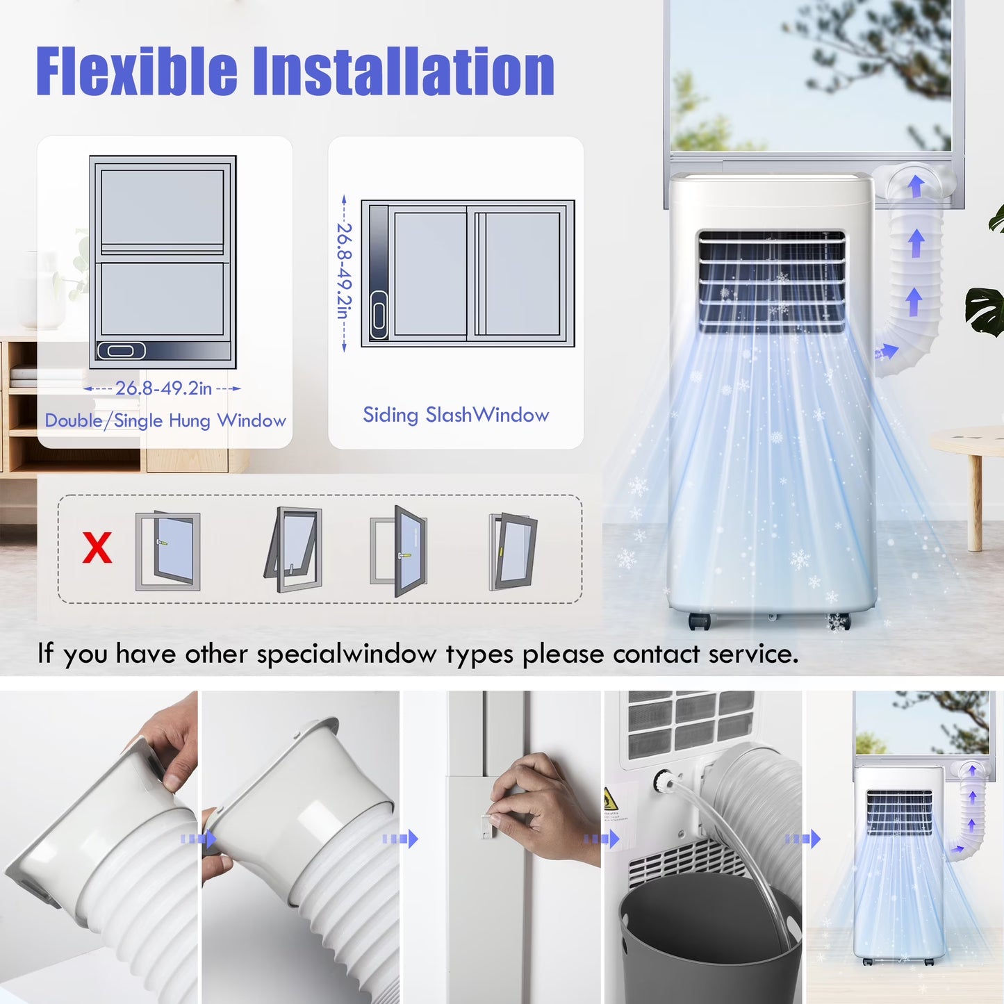 8500 BTU Portable Air Conditioners, 4 In1 Air Conditioner with Remote Control,Portable AC Cooling Range up to 360 Sq.Ft, Windows Kit,Brush,White