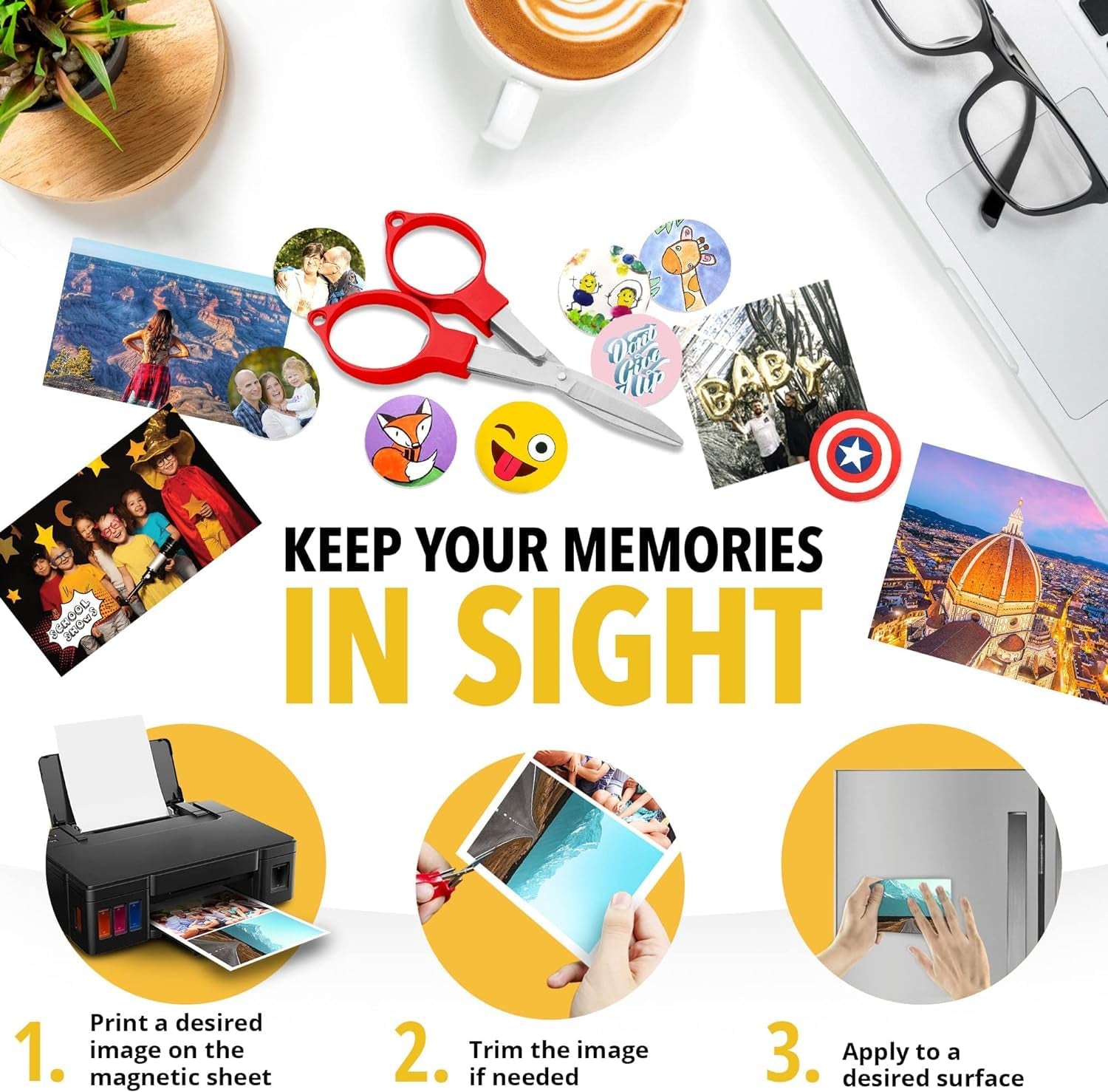 Printable Magnetic Sheets 15 Pcs Glossy (8.5"X11"/22X28Cm) – Inkjet-Optimized Flexible Magnetic Paper, Non-Adhesive - Ideal for Photo Magnets, Magnet for Cars, Refrigerator, Classroom and Office Decor