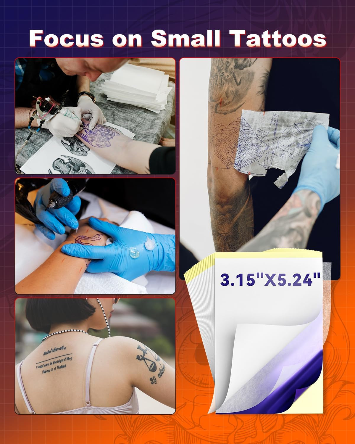 Phomemo Tattoo Stencil Paper 3.15" X 5.24" for TP31 Mini Tattoo Printer, 100 Tattoo Transfer Paper for Beginners/Enthusiast/Artists