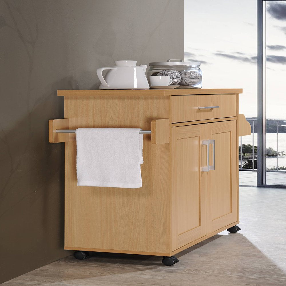 Kitchen Cart with Spice Rack plus Towel Holder, Beech