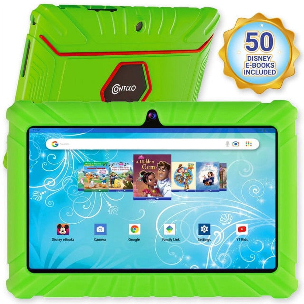 7" Android Kids Tablet 32GB, Includes 50+ Disney Storybooks & Stickers, Kid-Proof Case, (2023 Model) - Green