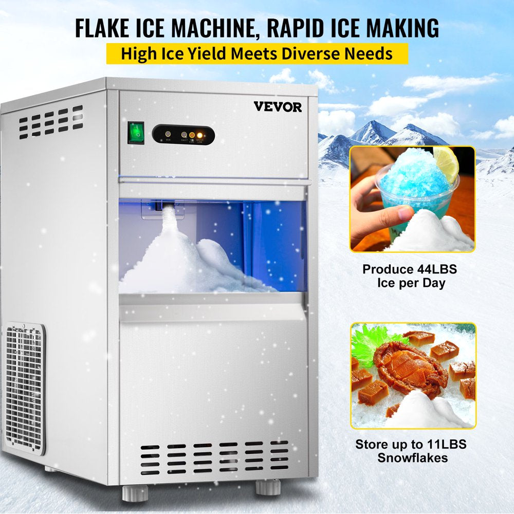 110V Commercial Snowflake Ice Maker 55Lbs/24H, ETL Approved, Food Grade Stainless Steel Construction, Automatic Operation, Freeatanding, Water Filter and Spoon, Perfect for Seafood Restaurant