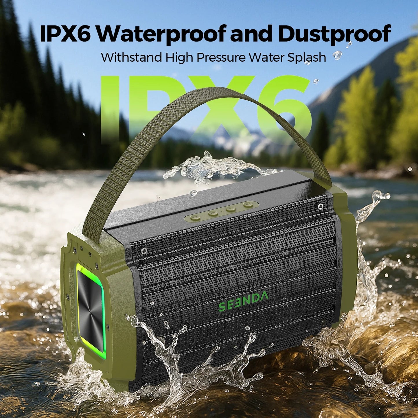 Bluetooth Speaker, 80W, Subwoofer, RGB Lights, 10H Playtime, IPX6 Waterproof Portable Wireless Speaker with Handle for Outdoors, Camping, Beach