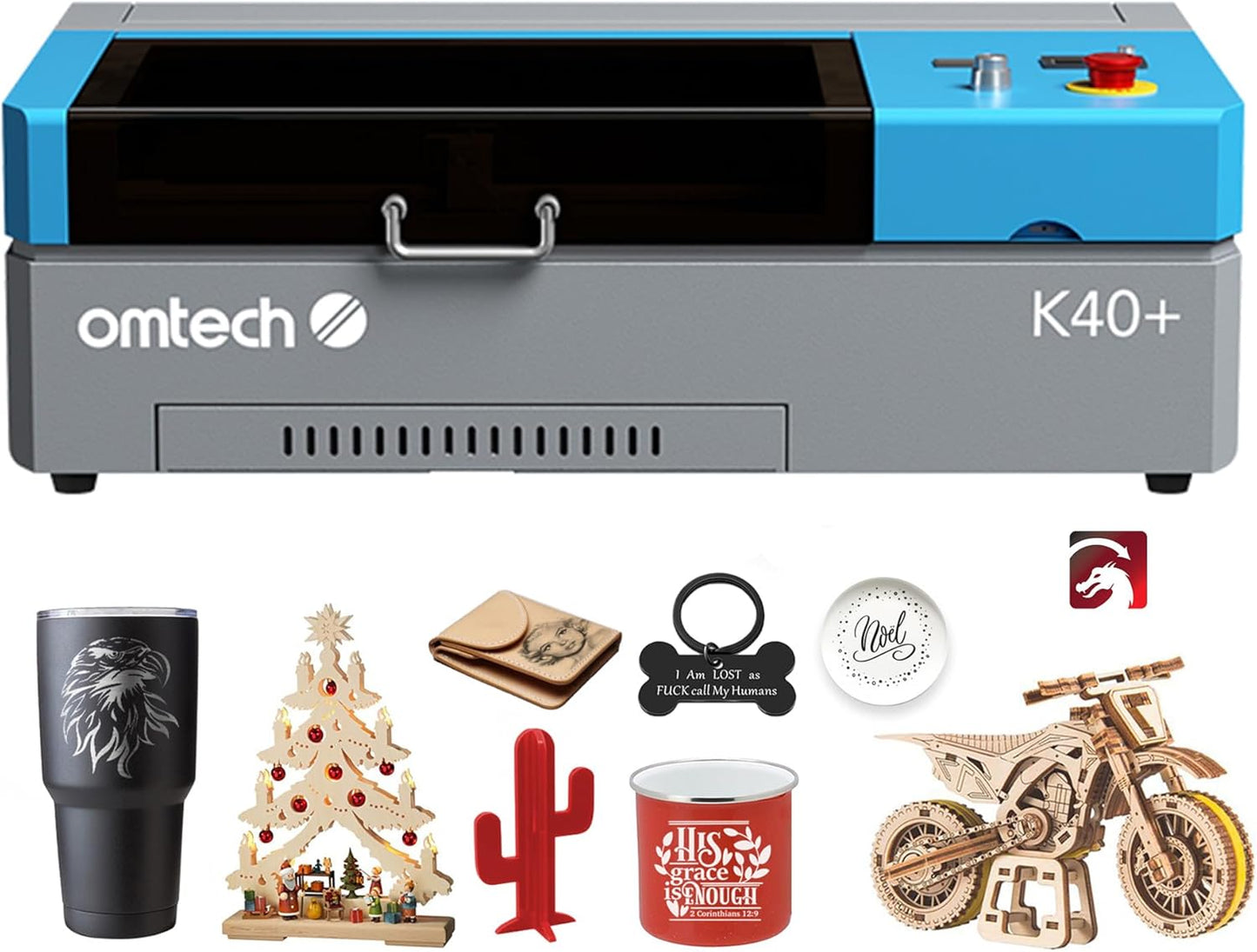 Omtech 45W CO2 Laser Engraver with Lightburn, 12"X8" Desktop Laser Engraving Cutting Machine for Home Use, Lasergrbl Compatible, Air Assist & Adjustable Head for Wood, Glass & More