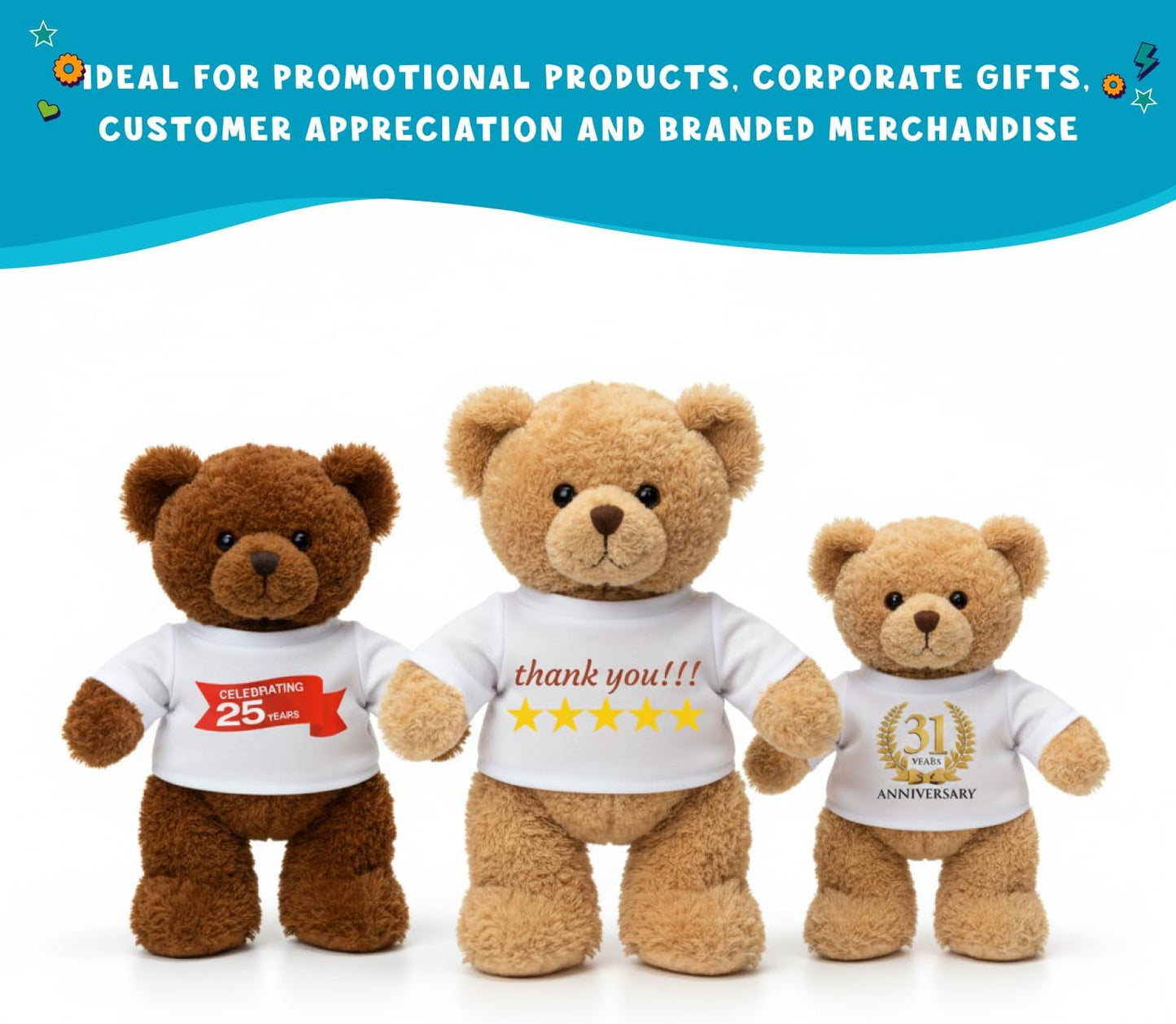 Get Ready Kids 12 Pcs Teddy Bear T-Shirts White Crew Neck for Plush Toys | Bulk Pack, Blank Polyester Tees Fit 12-16 in Stuffed Animals, DIY Crafts, Sublimation, Classroom Projects