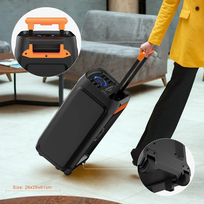 Large Party Speaker, Bluetooth Speaker with Wheels, Trolley Bar, LED Party Light, 2 Microphones