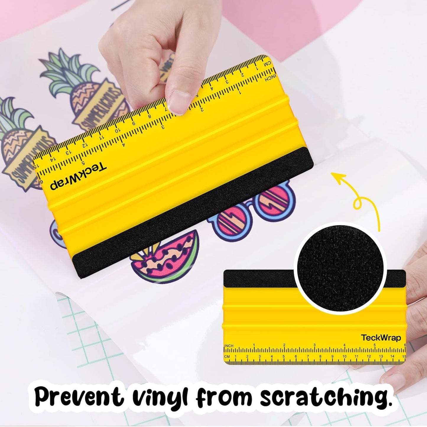 2 PCS Professional Plastic Felt Squeegee for Vinyl Decals, Inkjet Vinyl Sticker Paper, and Wallpaper - 6"X2.9"Decal Squeegee Tool, Scratch-Free Application (Yellow)