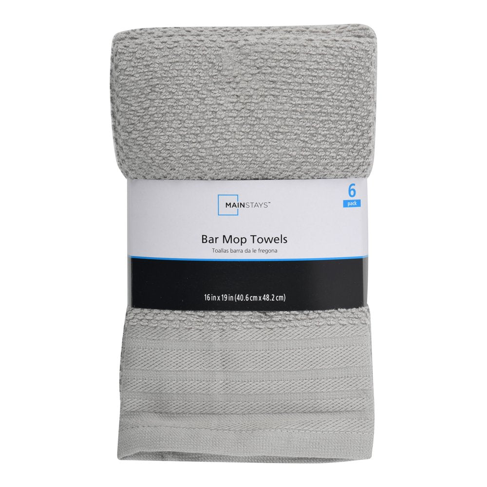 6-Piece Bar Mop Kitchen Towel Set, Solid Grey