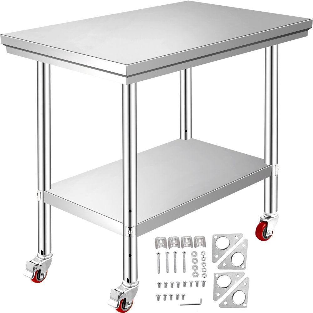 brand Stainless Steel Work Table 36X24 Inch with 4 Wheels Commercial Food Prep Worktable with Casters Heavy Duty Work Table for Commercial Kitchen Restaurant