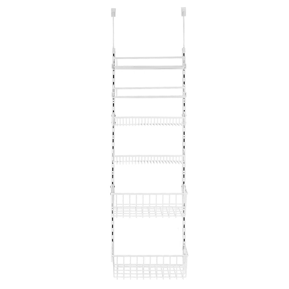 over the Door Rack Organizer with 6 Tier Adjustable Shelves Powder Coated Steel White