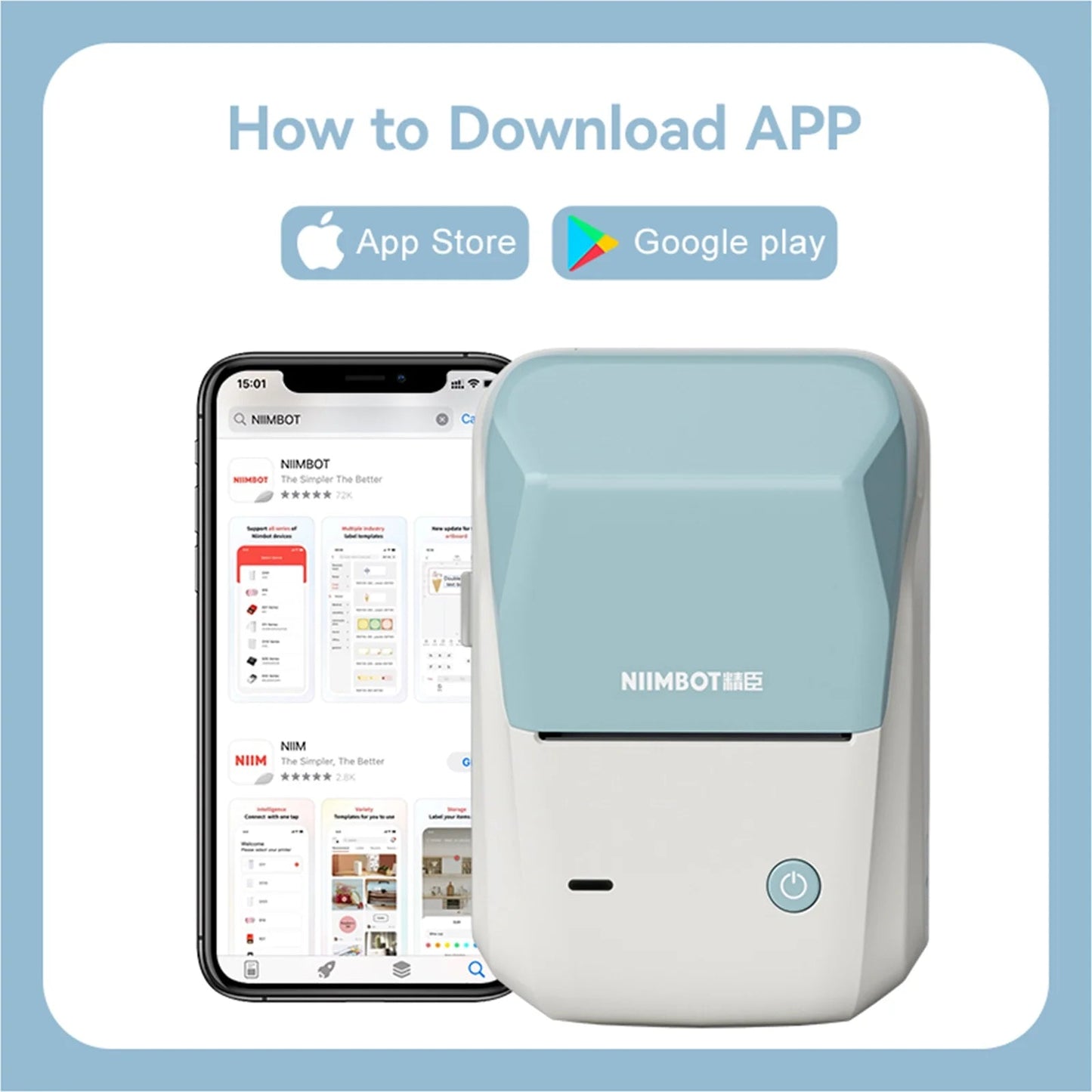 B1 Label Makers, 2 Inch Bluetooth Label Maker Auto Identification Portable Label Printer (Cyan)