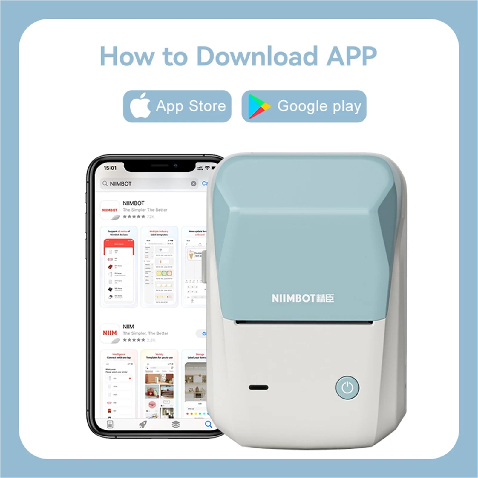 B1 Label Makers, 2 Inch Bluetooth Label Maker Auto Identification Portable Label Printer (Cyan)