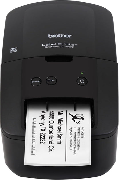 Brother QL-600 Desktop Monochrome Label Printer, up to 2.4" Label Width, No Ink Required, Uses Genuine DK Drop-In Rolls for Fast Labeling and Easy Integration with Microsoft Applications