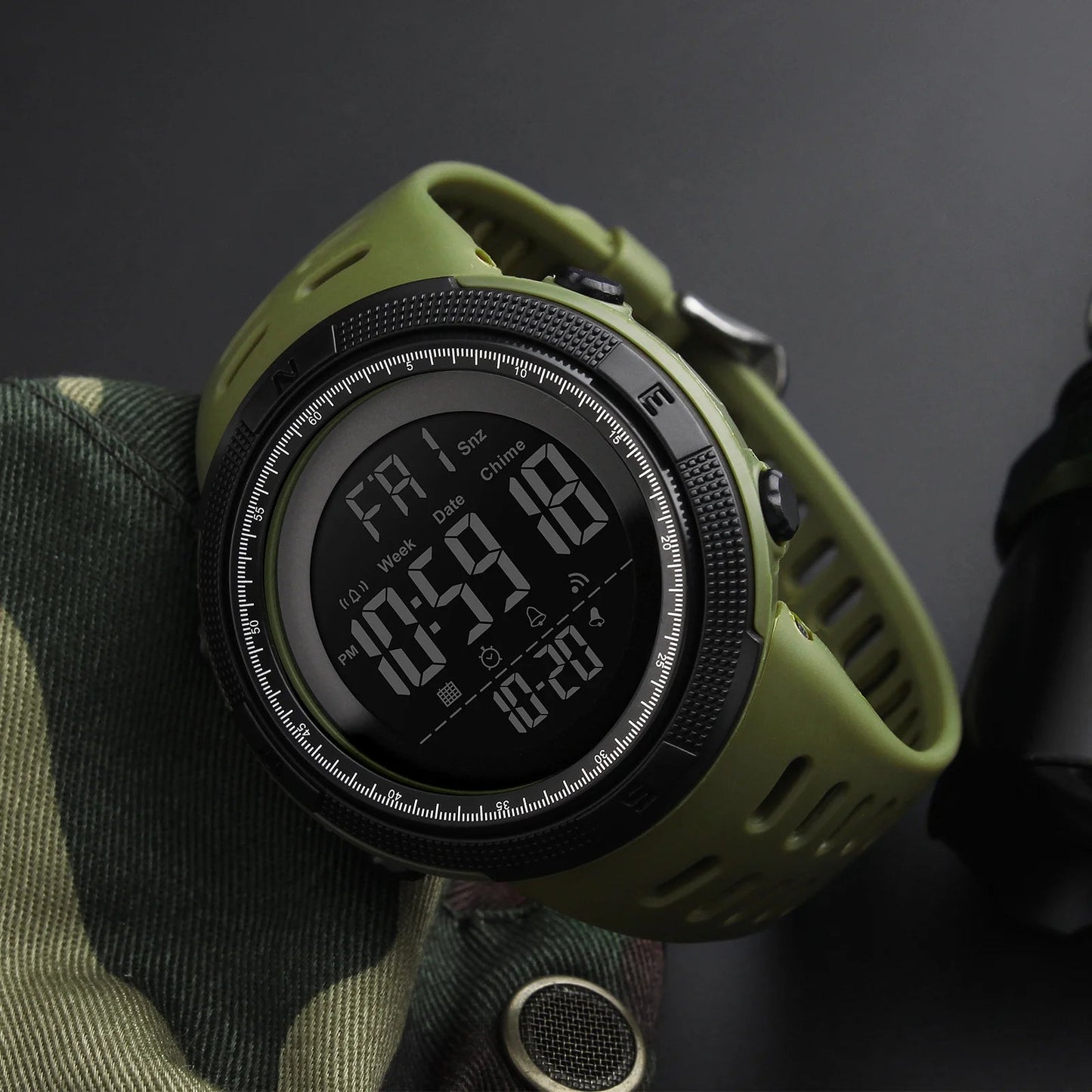 Men'S Watch Waterproof Digital Sport Watch Military Digital Watches for Men Alarm Back Light Classic Large Face Watch Army Green