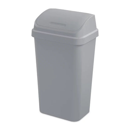 13 Gallon Trash Can, Plastic Swing Top Kitchen Trash Can, Gray