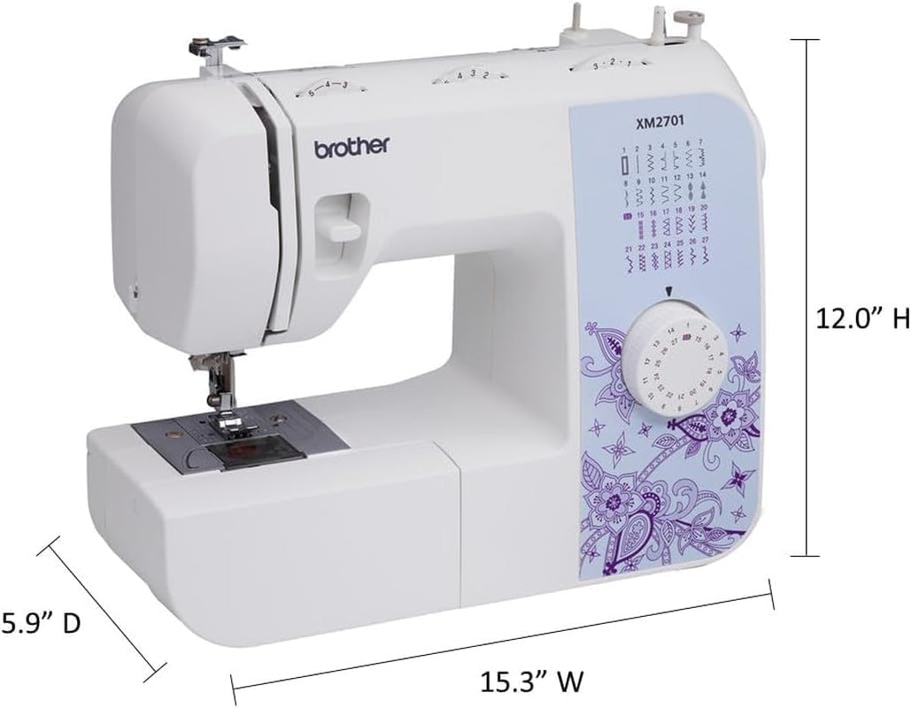 Brother XM2701 Lightweight Sewing Machine 27 Stitches | 27 Built-In Stitches, 1-Step Auto-Size Buttonhole, Needle Threader, Jam-Resistant Top Drop-In Bobbin