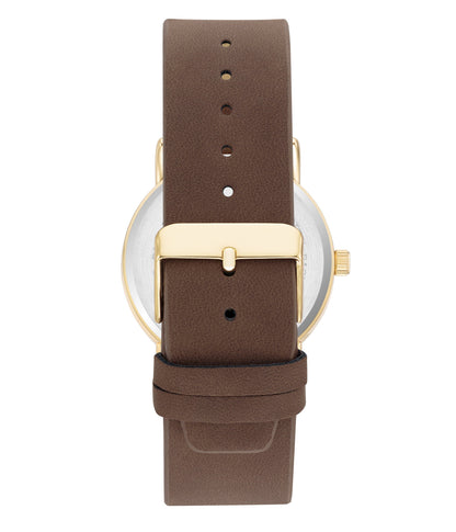 Brown Strap Gold Tone Men'S Analog Watch