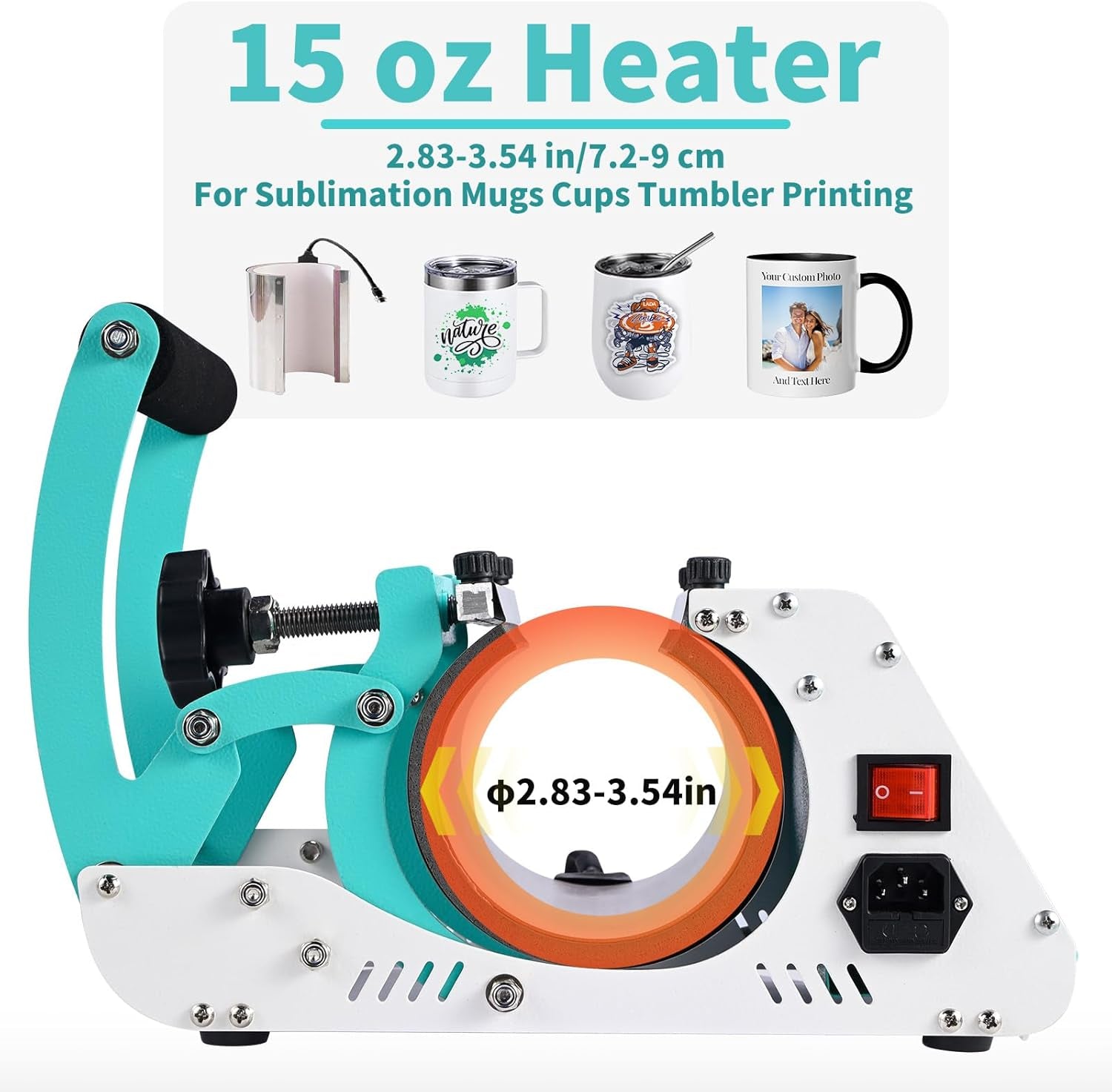 Colorsub 3 in 1 40 OZ Tumbler Heat Press Machine 11 OZ 15 OZ Mug Press Sublimation Machine for Sublimation 40 OZ Tumbler with Handle Straight Tumblers Bottles Mugs Glass Cup Printing Teal