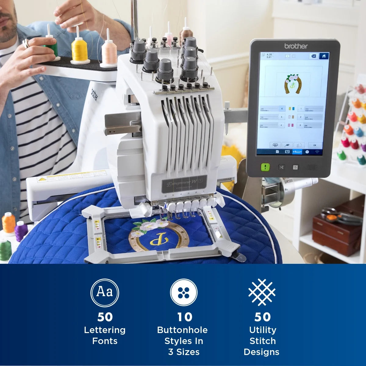 Entrepreneur W PR680WBNDL 6-Needle Embroidery Machine with Stand and Universal Cap Frame Set