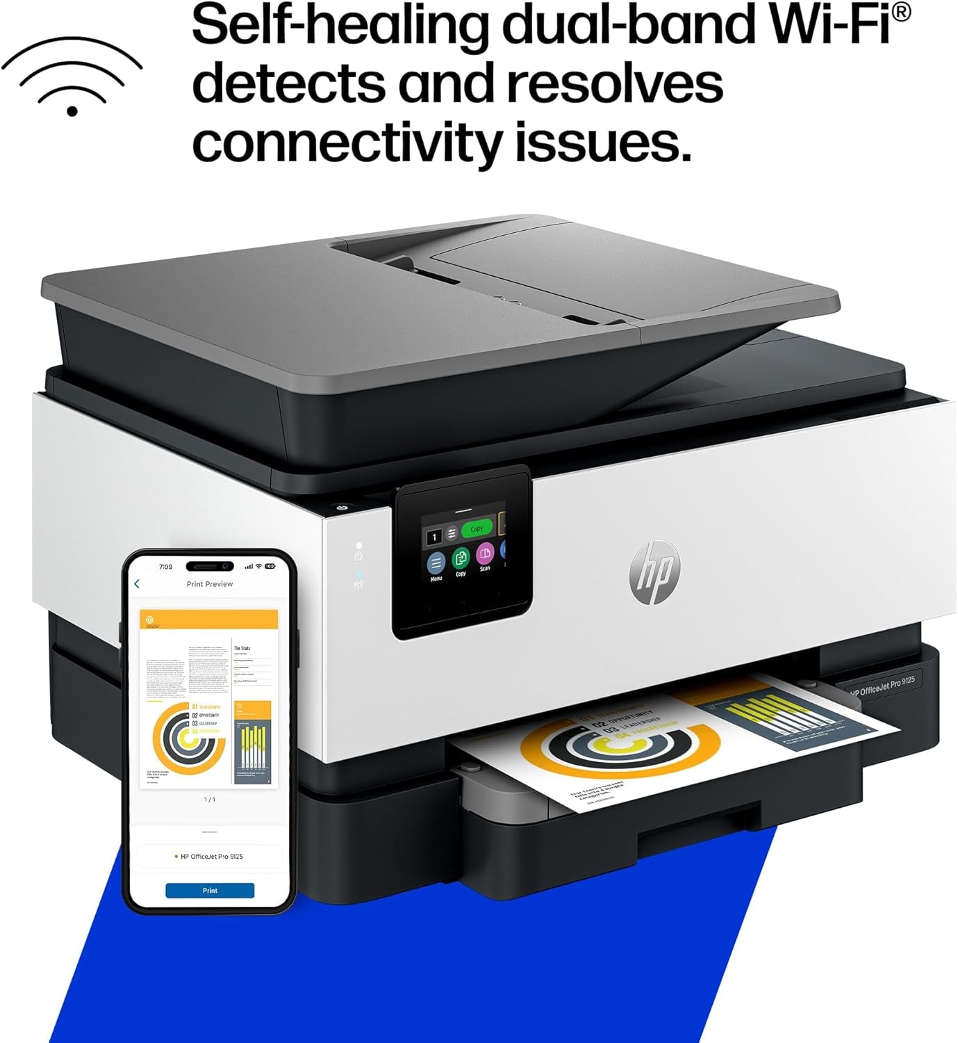 HP Officejet Pro 9125 Wireless All-In-One Color Inkjet Printer, Print, Scan, Copy, Fax, ADF, Duplex Print/Scan, Best-For-Office, 3 Month Trial of Instant Ink Included, Ai-Capable (C2VZ0A)