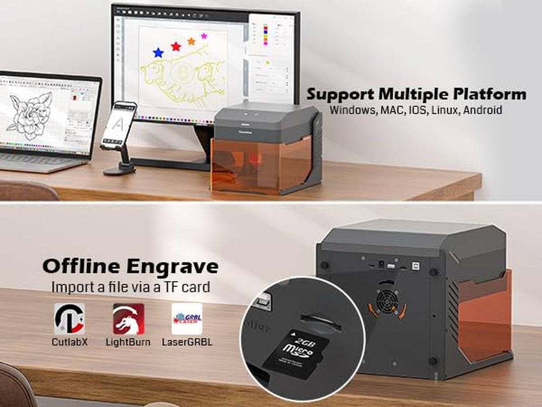 Genmitsu Kiosk 10W 10000Mw Laser Engraver, Light Weight & Portable Laser Engraver Machine, Home Laser Cutter with Acrylic Enclosure for Wood/Leather/Metal, 3.9'' X 3.9'' Engraving Area, Safety Class 1