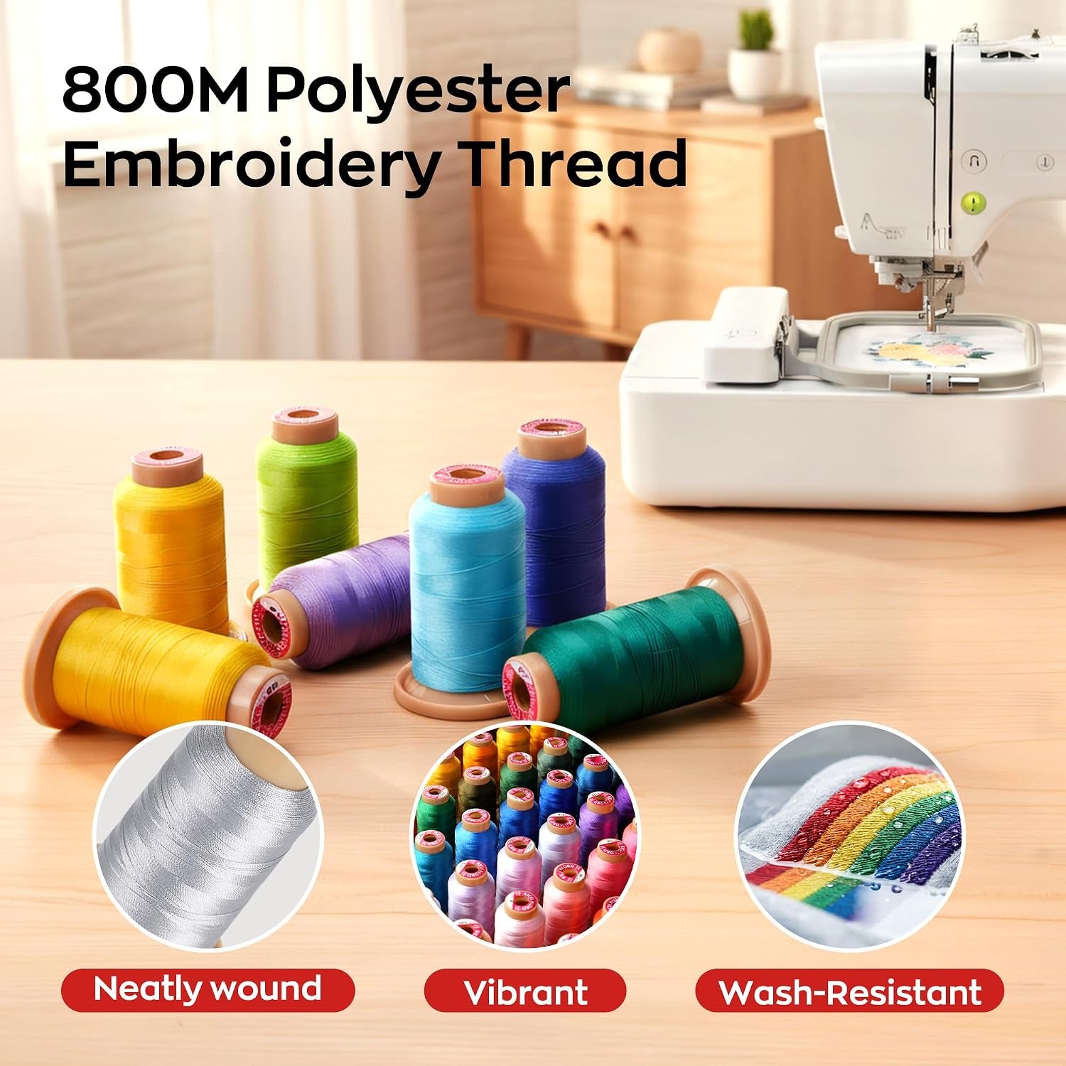Poolin Embroidery Machine Thread Kit 20 Colors | 40WT Embroidery Thread, 800M/Spool, Compatible with Brother, Janome and Most Embroidery Machines, Low Lint, Colorfast