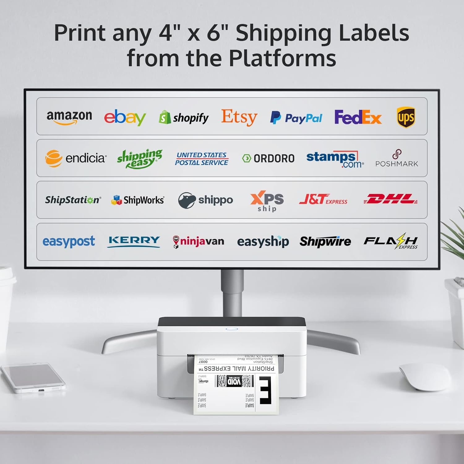 OFFNOVA USB Shipping Label Printer, 4X6 Label Printer for Shipping Packages, High Speed Thermal Printer, Supports Shipstation UPS Fedex Ebay