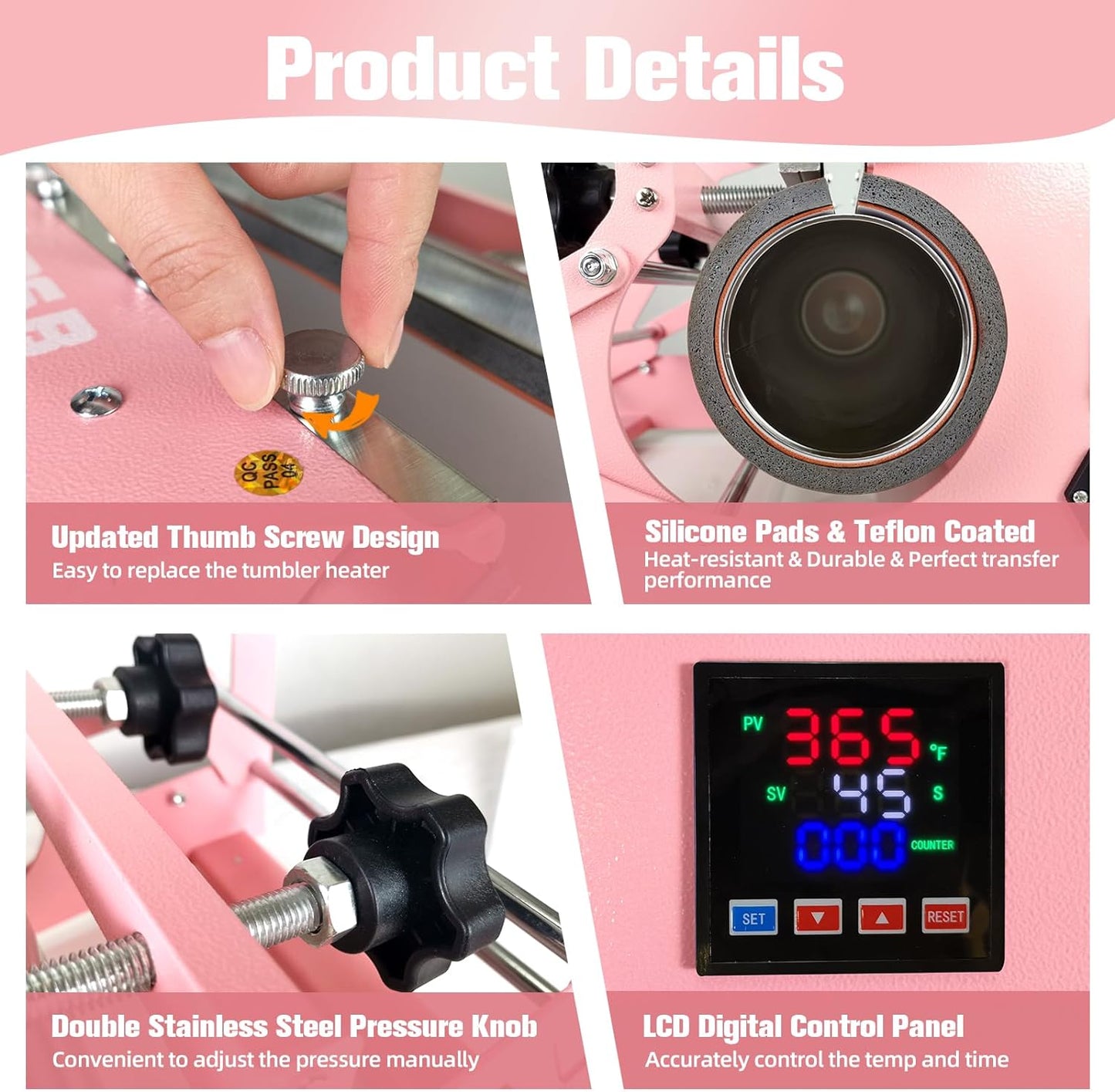 Bettersub 3In1 40 OZ Tumbler Mug Heat Press Machine 30 OZ 20 OZ 16 OZ Sublimation Straight Skinny Tumbler Mug,11 OZ 15 OZ 16 OZ Sublimation Mug Heat Transfer Pink