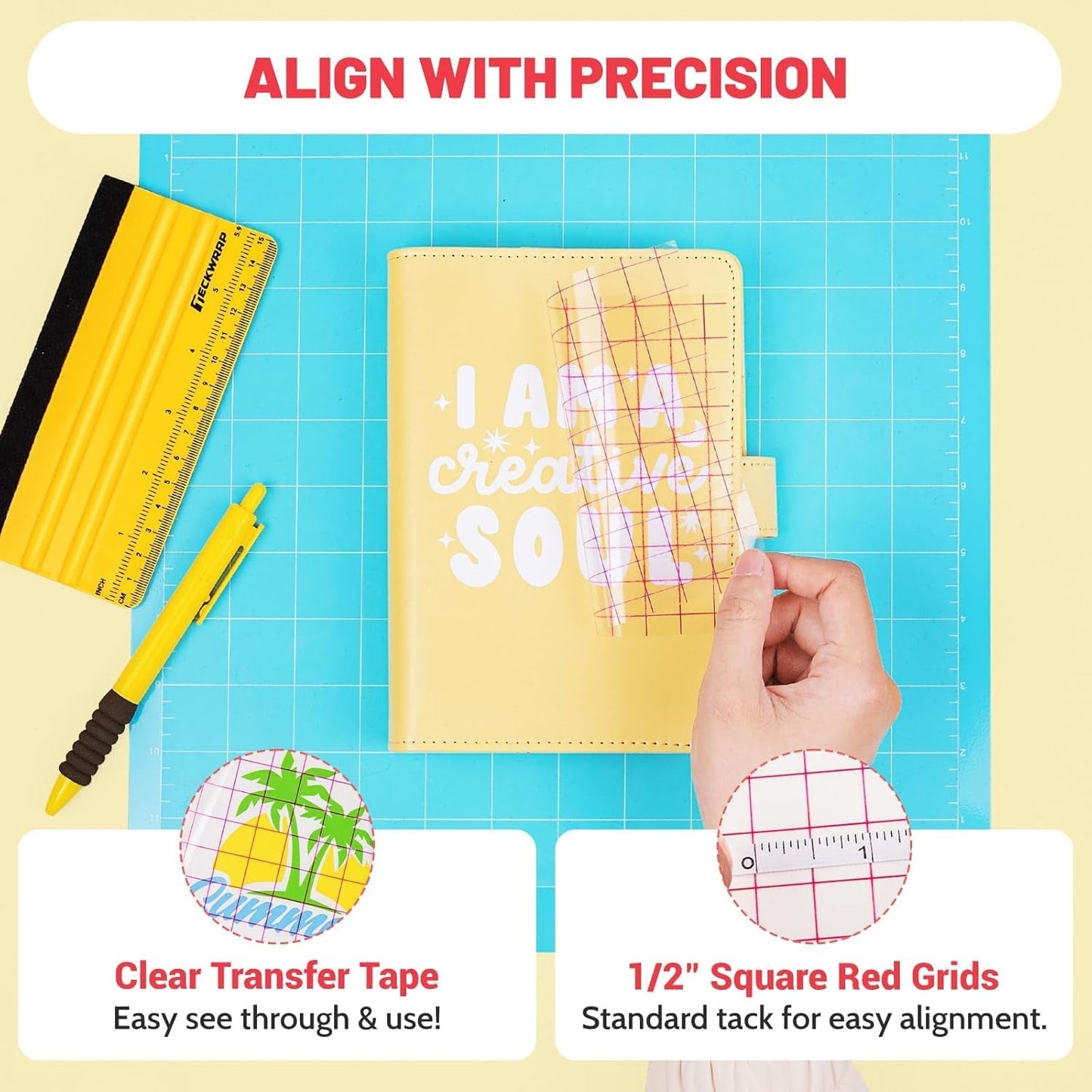 Clear Vinyl Transfer Tape for Vinyl -12" X 50 FT W/Red Alignment Grid Transfer Paper, Medium Tack for Decals, Signs Stickers,Home Decor