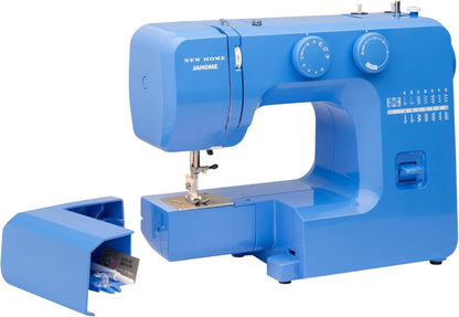 Janome Blue Couture Easy-To-Use Sewing Machine with Interior Metal Frame, Bobbin Diagram, Tutorial Videos, Made with Beginners in Mind!