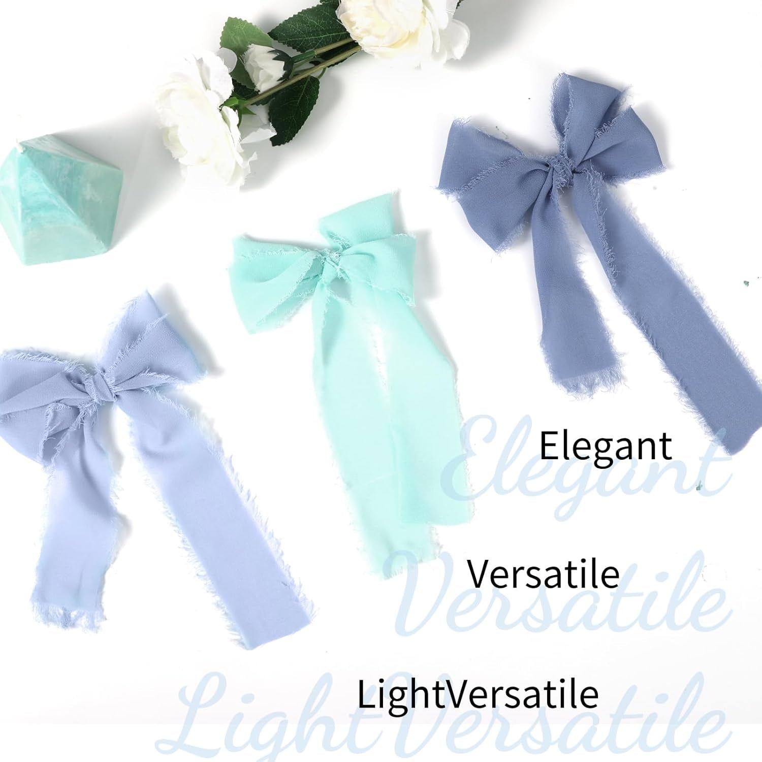 Chiffon Silk Ribbon 1.5" X 7Yd Soft Handmade Fringe Frayed Edged Baby Shower Bridal Bouquets Wedding Invitation Decor (Blue)