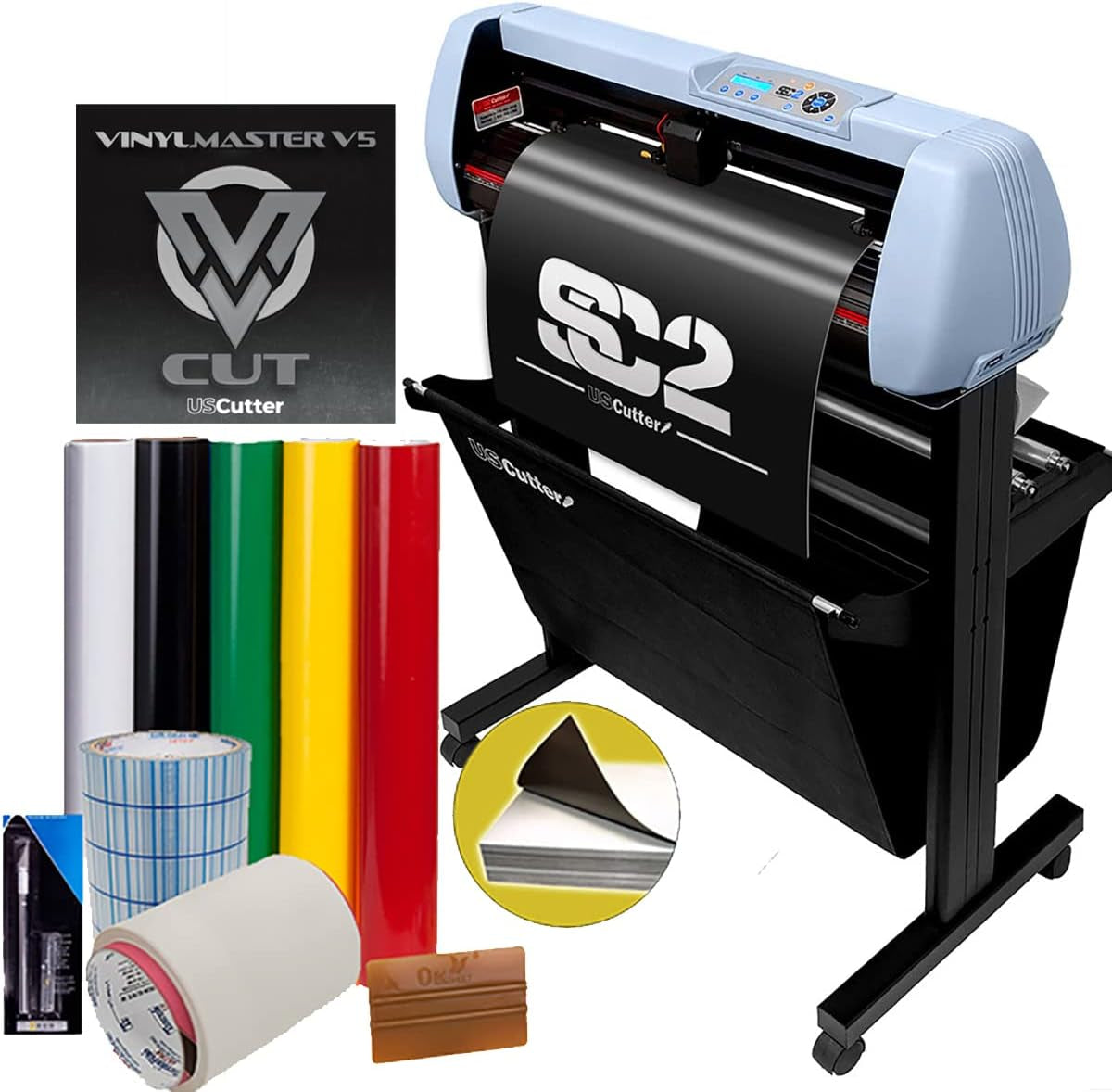 34" SC2 Uscutter Vinyl Cutter Sign Shop Starter Kit W/Basket, Vinyl Tape Tools